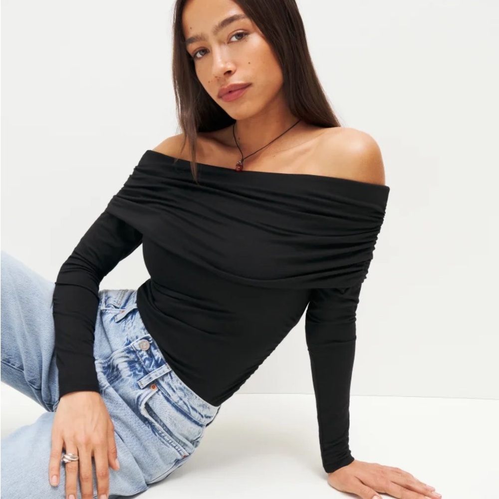 Reformation Florentina Black Fitted Ruched Top